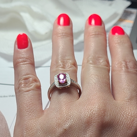 NWT Effy 14K white and rose gold diamond and pink sapphire ring s.7 - Picture 7 of 16